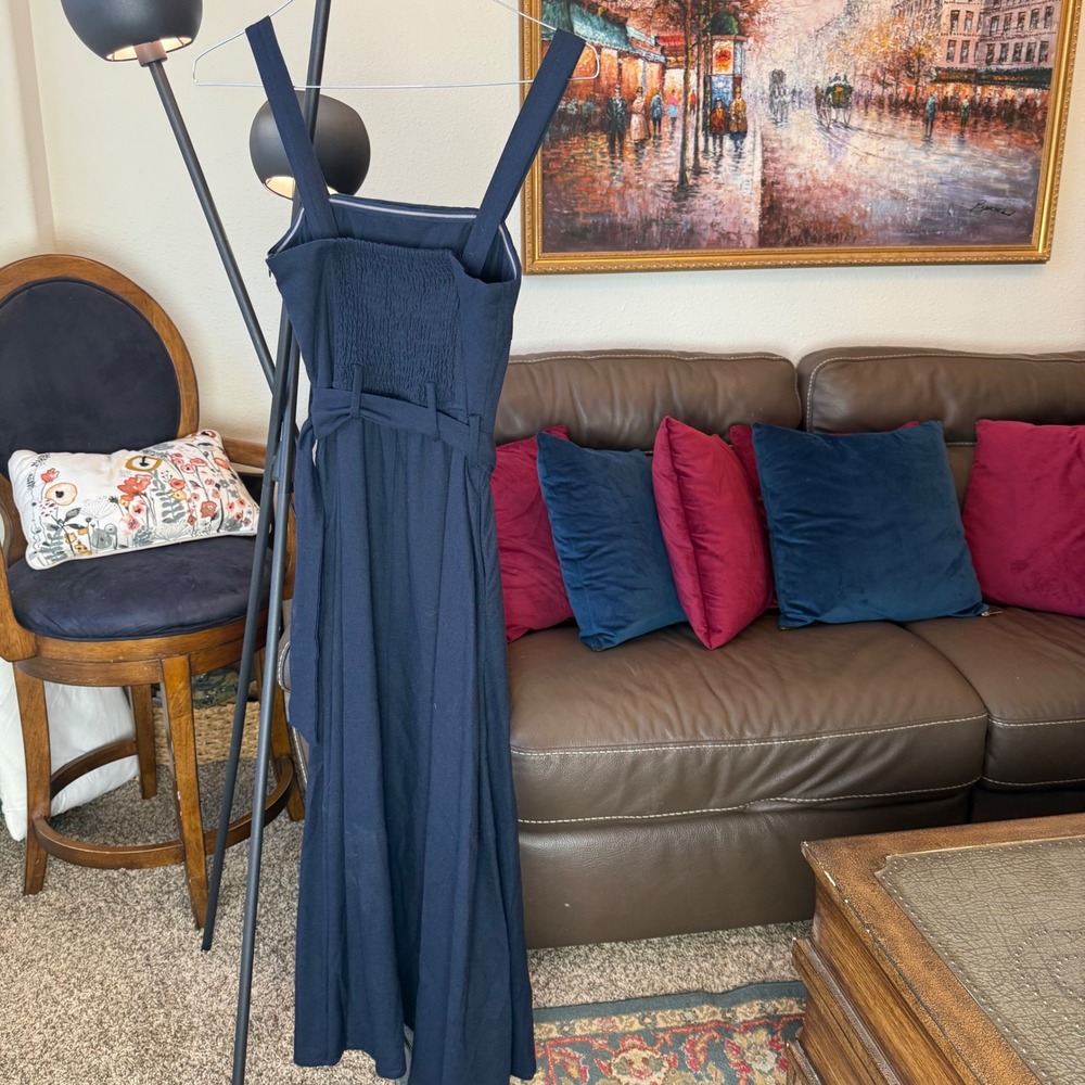 Dress Forum Los Angeles Heaven Sent Maxi Dress Navy Blue Square Neck Small NWT
